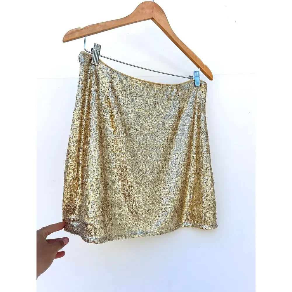 Walter Baker Mallory Mini Skirt Short Gold Sequins Glam Going Out 10 Sparkly